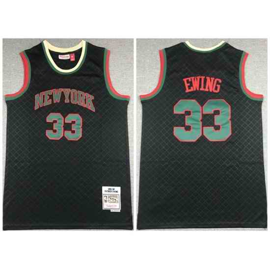 Men New York Knicks 33 Patrick Ewing Black Throwback Stitched Jersey